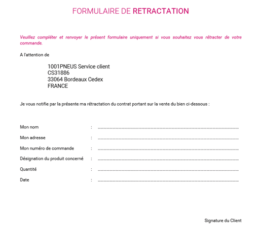 formulaire rétractation