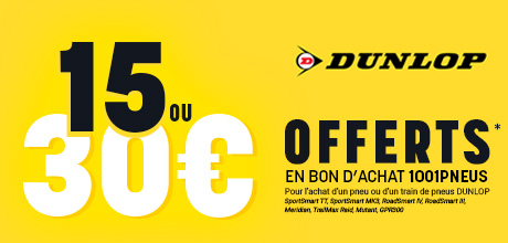 Dunlop Moto - Jusqu'à 30€ offerts en bon d'achat