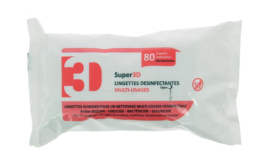 Super 3D 80 lingettes desinfectantes multi-usages