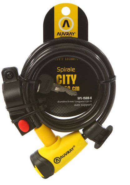 AUVRAY Cable antivol Spirale City Ø8mm 150cm avec support